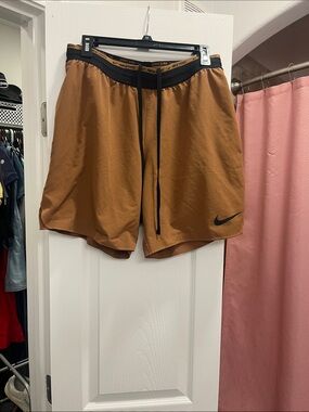 Nike Men’s Tan Athletic Training Shorts with Black Trim